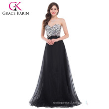 Grace Karin 2016 Fashion Floor Length Sexy Black Strapless Beaded Long Cheap Prom Dresses Rhinestone CL3107-1